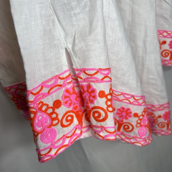 John Mark Women’s Embroidered 100% Linen Tunic Split Neck White Pink Sz 1X Boho - Picture 9 of 12